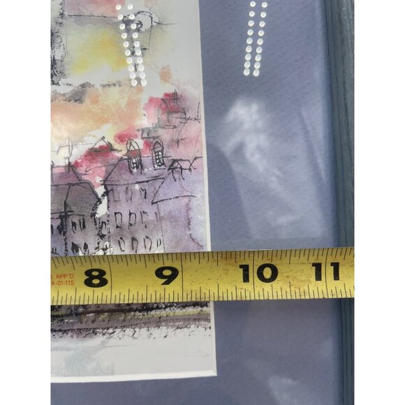 Signed Watercolor Print Cityscape Blue Frame - Picture 6 of 7